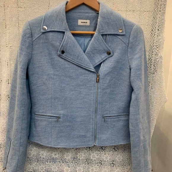 MARCS Merino Wool Blue Poppy Biker Jacket RRP$299 - Picture 9 of 11